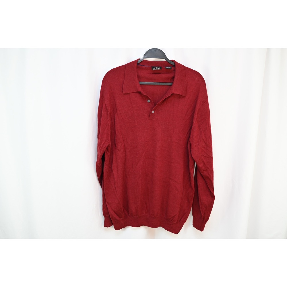 Jos A Bank Red Merino Wool Sweater Mens XL Long Sleeve Polo Pullover Burgundy